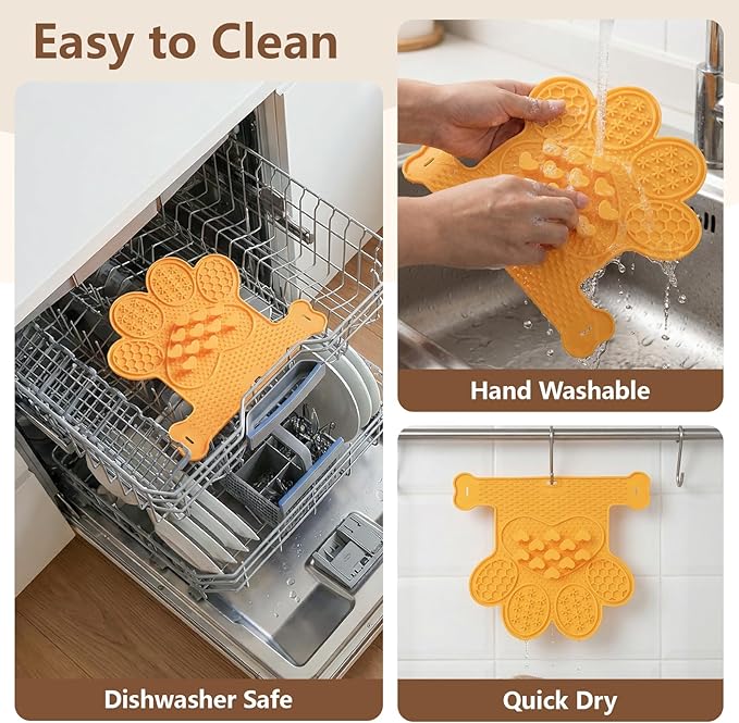 Licking Mat for Dogs & Cats, Slow Feeder Lick Pat, Anxiety Relief Dog Feeding Mat for Butter Yogurt Peanut, Orange