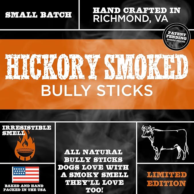 Best Bully Sticks Hickory Smoked Jumbo 12 Inch Bully Sticks - 10 Count (Pack of 1) - 100% Natural, Smoky, Grain and Odor-Free, No Additives