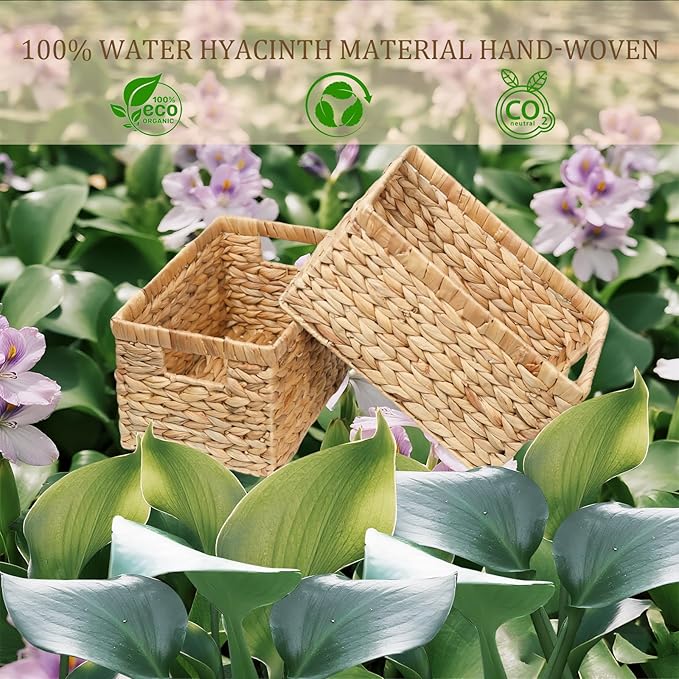 Wicker Storage Basket,Storage Basket with Built-in Handles, Water Hyacinth Storage Baskets for Organizing, Large Wicker Baskets for Storage, Woven Basket for Bedroom, Living Room(2Pack)