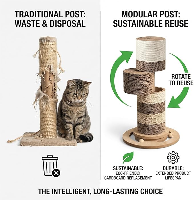 24” Cat Scratching Post, Stable Vertical Cat Scratcher for Indoor Cats, Durable Cardboard Design with Replaceable Blocks, Space-Saving Scratching Post