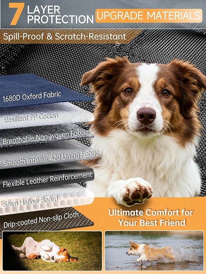 Dog Covers for Cars Back Seat, Back Seat Extender for Dogs with Hard-Bottom, 2025 Upgraded 1680D Material, Anti-Scratch & Anti-Slip, Holds 400 lbs, Universal Fit for Car, SUV, Truck