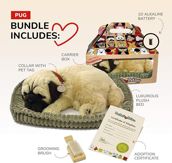 Original Petzzz Huggable Pug Puppy, Realistic, Lifelike Stuffed Interactive Pet Toy, Companion Pet Dog with 100% Handcrafted Synthetic Fur