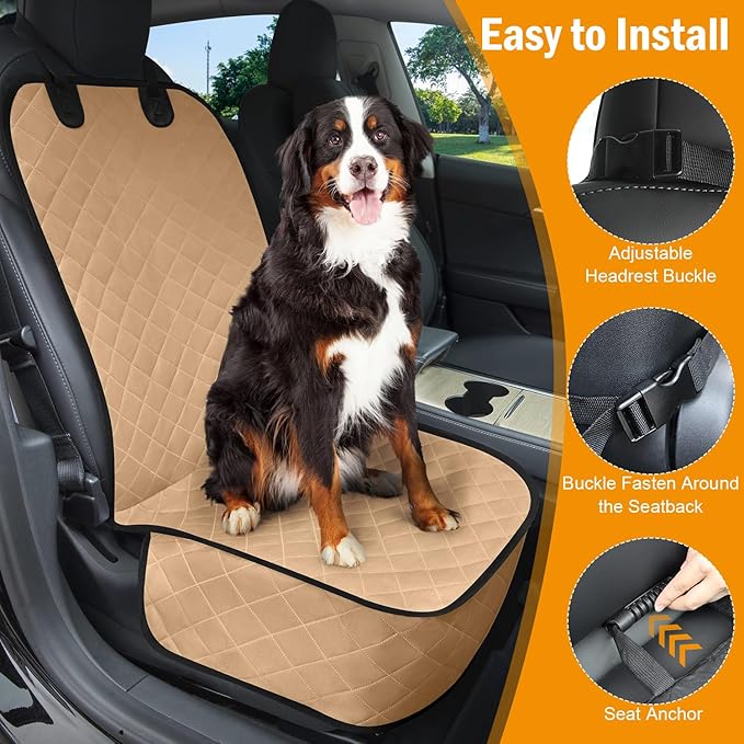 Dog Car Seat Covers Waterproof, Scratch-Proof Pet Front Cover for Cars, Nonslip Pet Passenger Seat Cover Protector, Universal Fit for Cars Trucks SUVs, Large, Grey