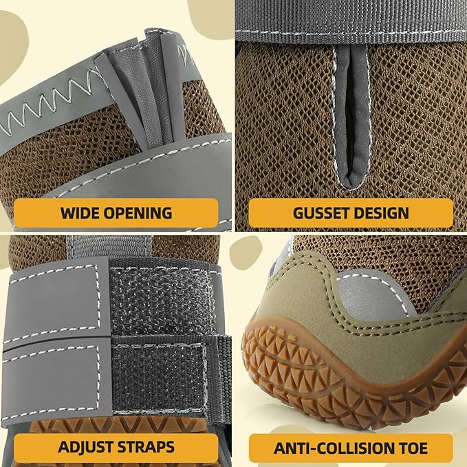 Dog Shoes for Large Dogs, Medium Dog Boots & Paw Protectors for Hardwood Floors, Outdoor Dog Booties for Hot Pavement Winter Snow Hiking, Breathable Dog Shoes with Reflective Strips Size 8