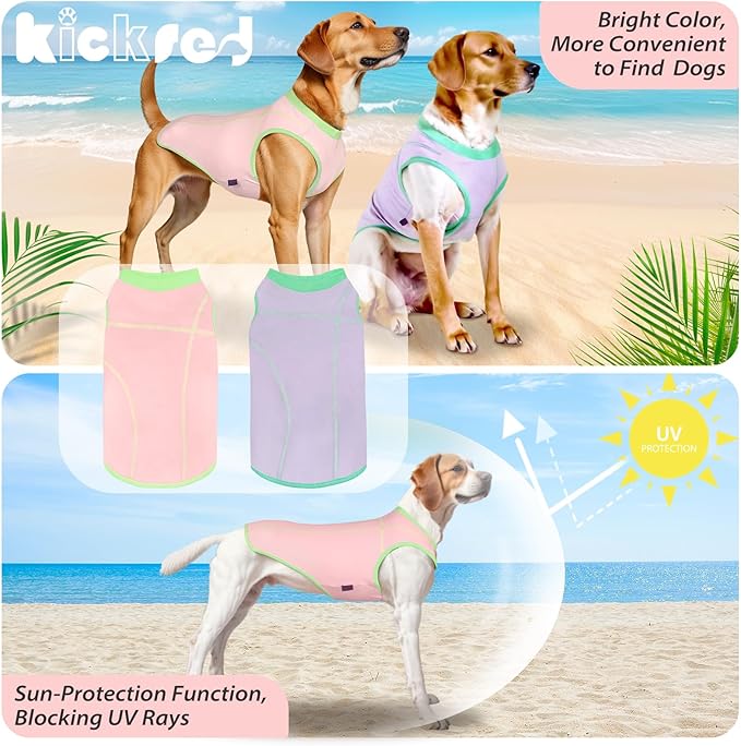 2 Pack Dog Summer Clothes Color Blocking Dog Shirts for Medium/Large Dogs Stretchable Doggy Cooling Vest Breathable Sun Protection Shirt Fashion & Bright Color for Boys Girls