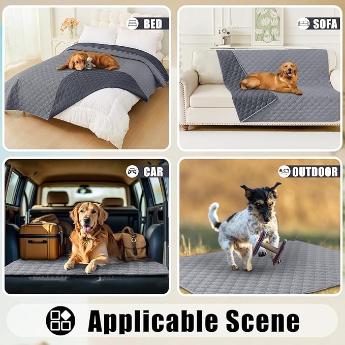 Smiry Waterproof Dog Bed Cover Blanket, Soft Reversible Pet Blanket, Washable Leakproof Cats Dogs Couch Cover for Sofa, Couch, Furniture, Plaid (52x82 Inch, Grey/Dark Grey)