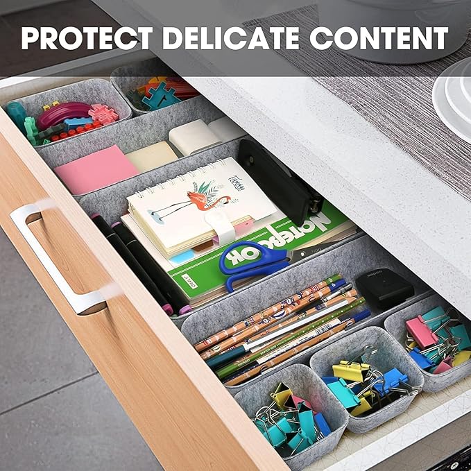 13 Pcs Office Drawer Organizer,Felt Nightstand Organizer, Large Kitchen Drawer Organizer Tray, Office Supplies Desk, Adjustable Under Desk Storage for Papers Hold Pens & A4 Sized File