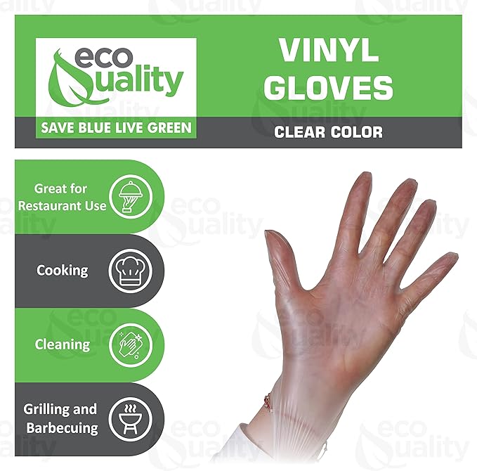 EcoQuality Disposable Vinyl Exam Gloves, Disposable Latex Free Medical Gloves, Non-Sterile, Food Safe, Powder Free, Cleaning, Cooking (1000, Large)