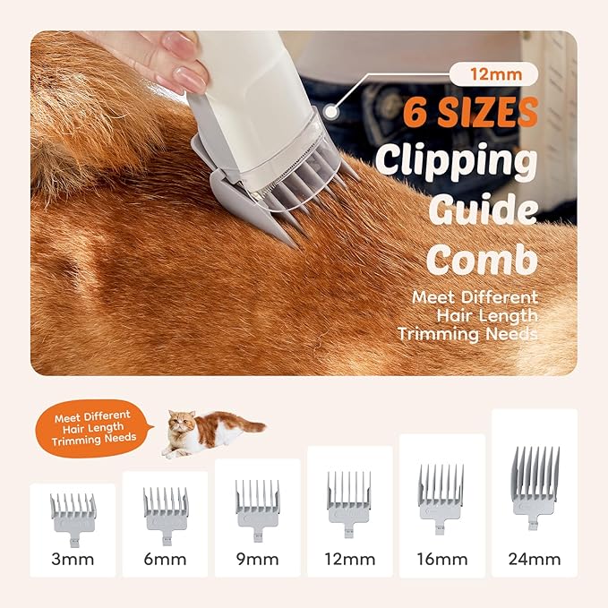 Sweetcrispy 2.5L Cup Professional Pet Grooming Vacuum Kit, 3 Suction Modes and 5 Groomer Tools with Cordless Low Noise Dog Clippers for Cats, Other Animals Hair Trimmer