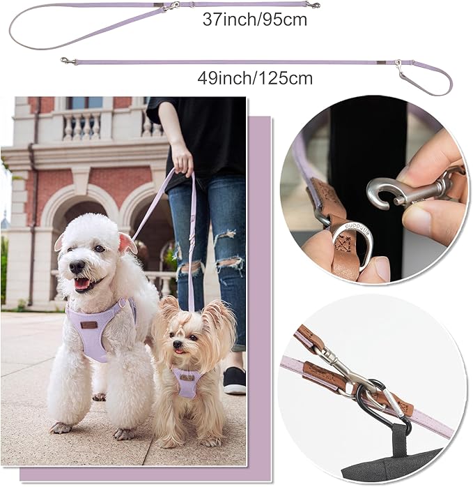 Puppytie No Pull Dog Harness with Multifunction Dog Leash,Soft Adjustable No Choke Escape Proof Pet Harness Vest for Medium Dogs,Polka dots Taro Purple,M