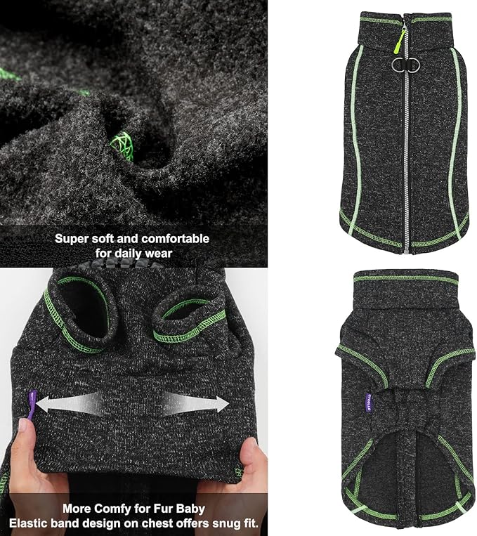 cyeollo Fleece Dog Jacket Sweater with Fleece Lining Zipper Reflective Jackets with D Ring Small Dog Clothes Winter Warm Indoor and Outdoor Coats