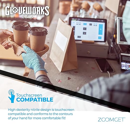 GLOVEWORKS Blue Disposable Nitrile Industrial Gloves, 5 Mil, Latex & Powder-Free, Food-Safe, Textured, Large, Case of 1000