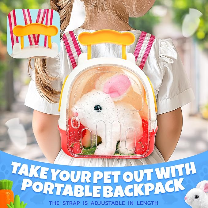 SMILESSKIDDO Jumping Rabbit Toys for Girls - Electronic Hopping Bunny with Wiggle Ears & Nose, Storage Cage and Accessories, Interactive Pet Gifts for Toddlers 1 2 3 4 5 6 Year Old