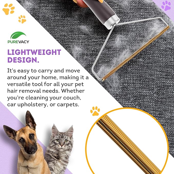 Pet Hair Remover for Furniture. Cat and Dog Fur Remover Tool. Reusable Lint Cleaner with Copper Teeth-Cutters and Wooden Handle. Metal Pet Hair Removal Tool for Carpet. Portable Couch Cleaner