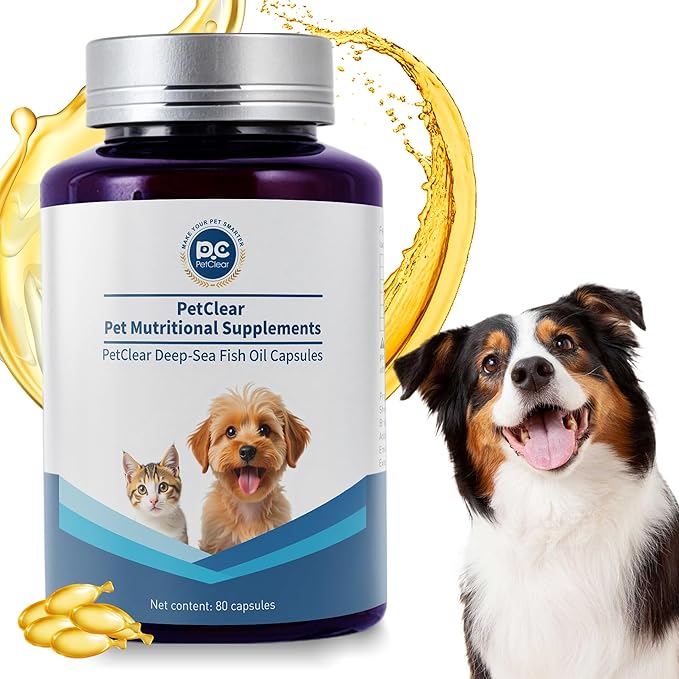 Omega 3 Fish Oil for Dogs, 80 Capsules, Rich in EPA and DHA, Improves Dry Skin, Dandruff, Itching, Reduce Shedding, Supports Cardiovascular and Joint Health, Suitable for Cats and Dogs (1 Bottle)