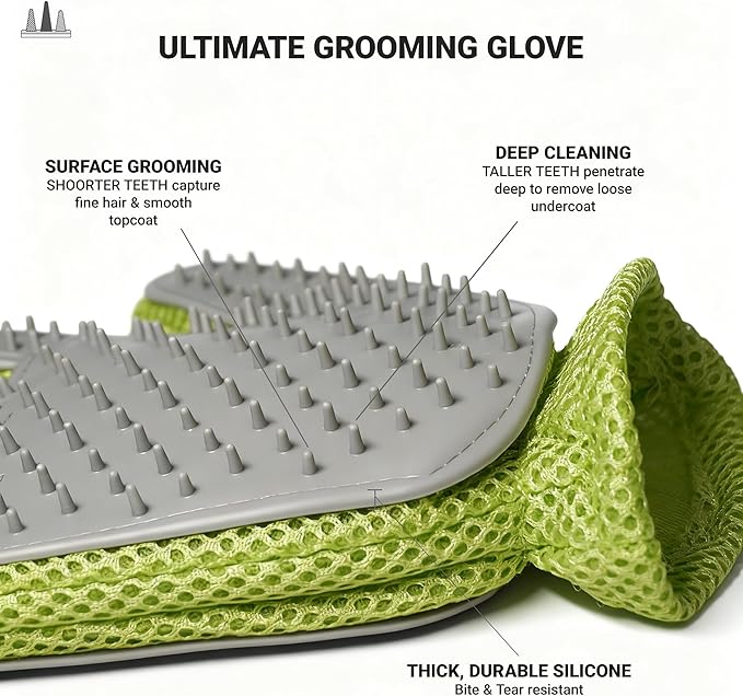Dog Grooming Glove & Cat Hair Remover - Deshedding Brush for Shedding Control - Gentle Massage Tool for Dogs & Cats with Long and Short Hair - Ideal for Washing and Grooming