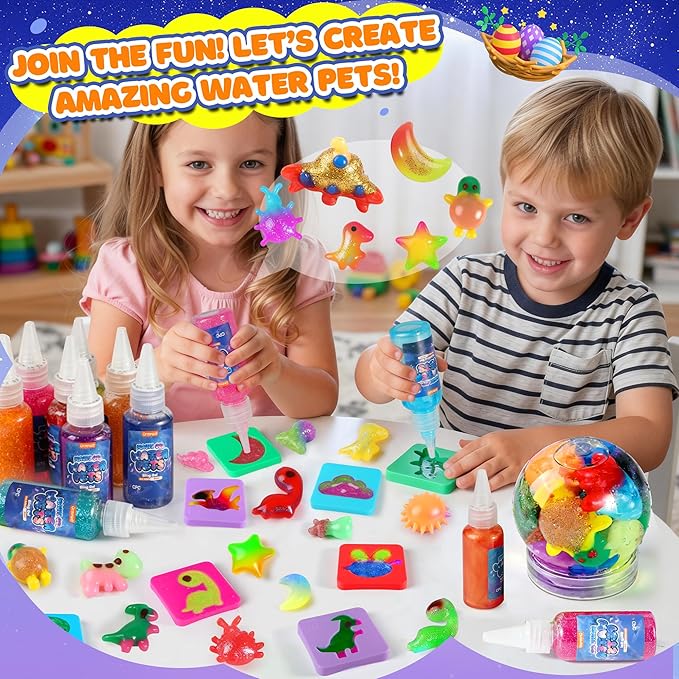 Magic Water Elf Toy Kit, Water Pets Toys for Kids, Easter Basket Stuffers, Aqua Fairy Water Gel Kit Squishy Maker, 36 Gels & 24 Molds, DIY Dinosaur Easter Space Make Your Own Squishies Toys Gifts