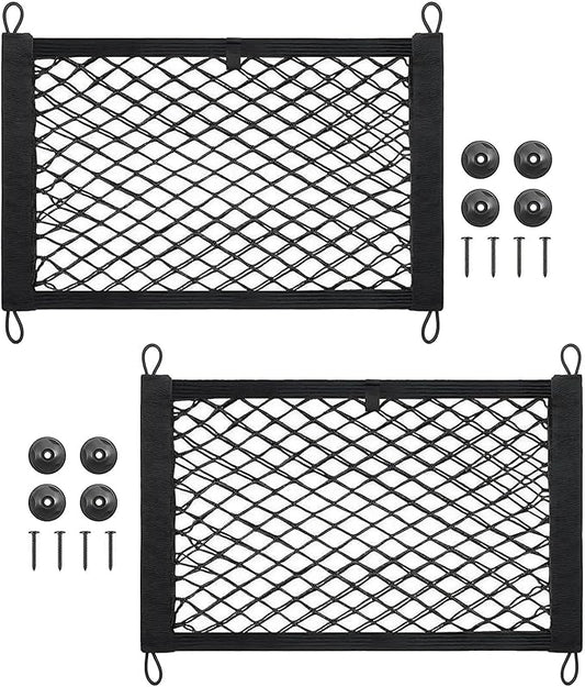 2 Pcs Small Cargo Net, 21.6 ×9.8in Car Storage Net Pocket Automotive Cargo Nets Stretchable Cargo Net Storage Mesh Net with 8 Mounting Screws and Hooks Cargo Netting for SUV Car Truck