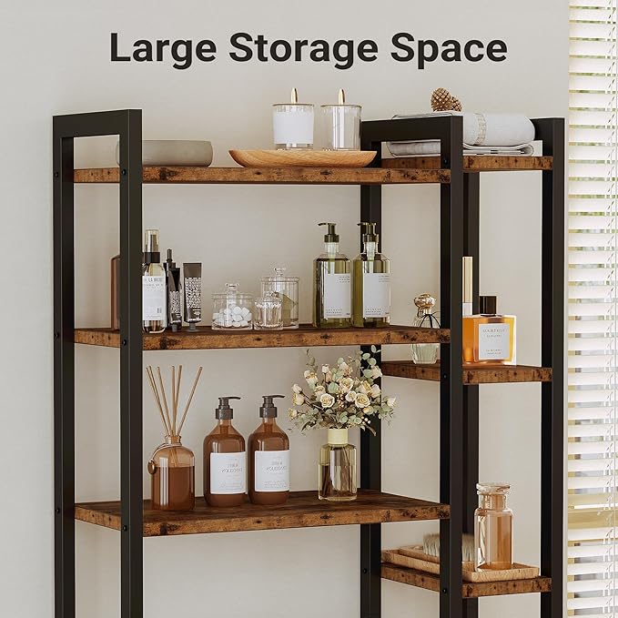 IRONCK Over The Toilet Storage with 8-Titer Shelf, Mass-Storage Side Storage Open Rack, Freestanding Bathroom Organizer Space Saver, for Bathroom, Restroom, Laundry, Vintage Brown