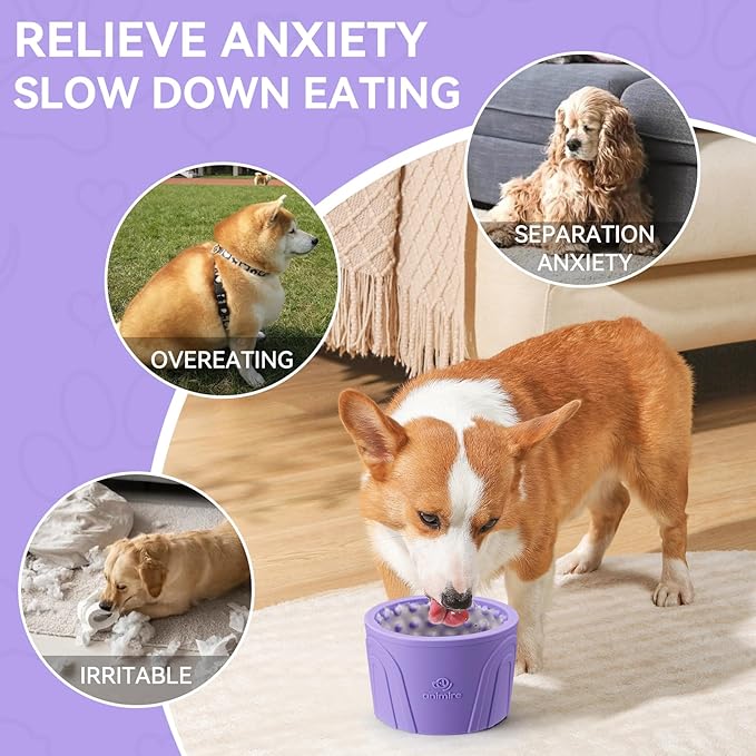 Dog Slow Feeder Lick Bowl, Anxiety Relief Dog Licking Mat Treat Dispenser, Non-Slip Anti-Choking Slow Eating Lick Bowl for Small Medium and Large Breed Dogs, BPA Free Silicone(Purple,S)