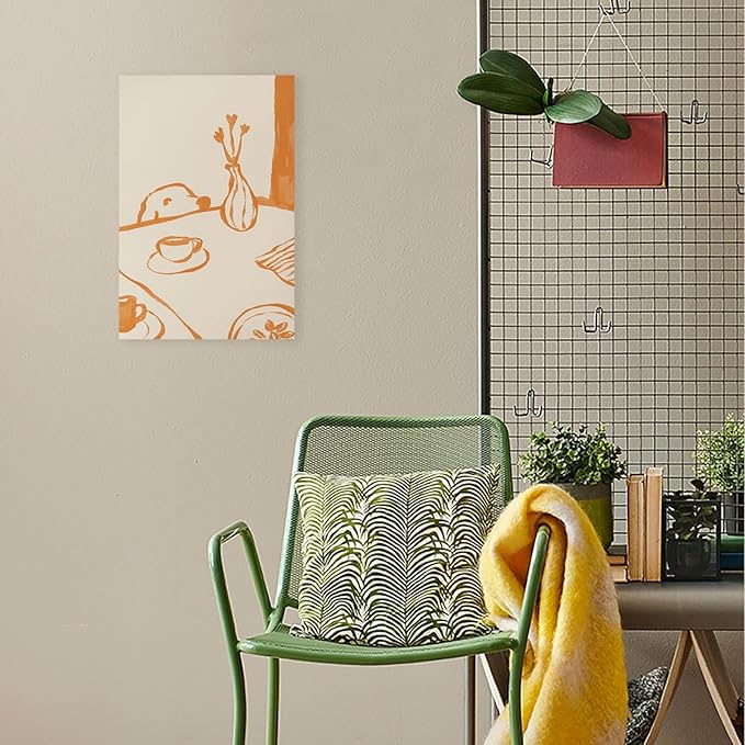 Cute Sneaky Dog Kitchen Poster Scandi Breakfast Coffee Canvas Wall Art Whimsical Abstract Animal Sketch Aesthetic Prints Painting For Living Room Kitchen Dining Room Wall Decor 24x36in Wrapped Canvas