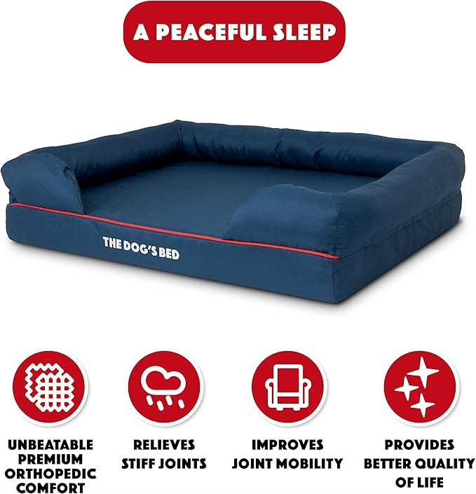 The Dog’s Bed, XL Oxford Blue, Memory Foam, Pain Relief: Arthritis, Hip & Elbow Dysplasia, Post Surgery, Lameness, Supportive, Calming, Waterproof Washable Cover