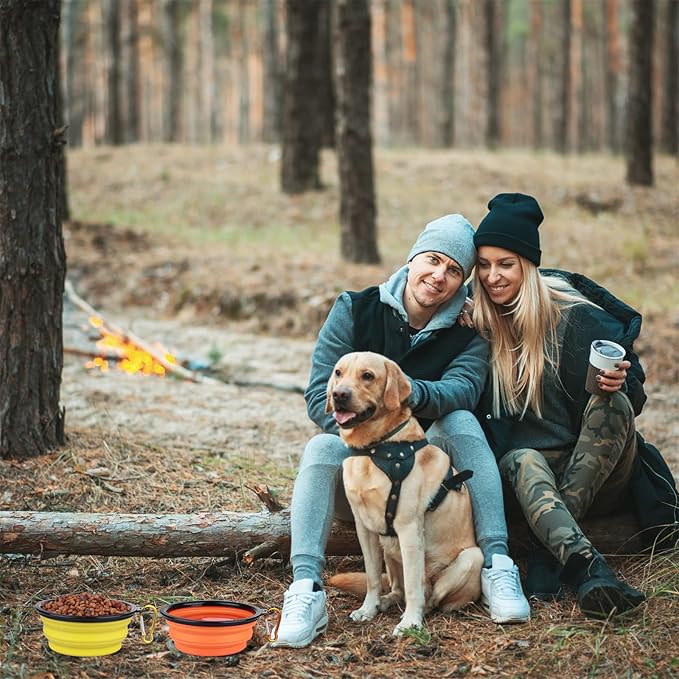 Dog Bowl Pet Collapsible Bowls, 2 Pack Collapsible Dog Water Bowls for Cats Dogs, Portable Pet Feeding Watering Dish for Walking Parking Traveling with 2 Carabiners (Small, Orange+Yellow)