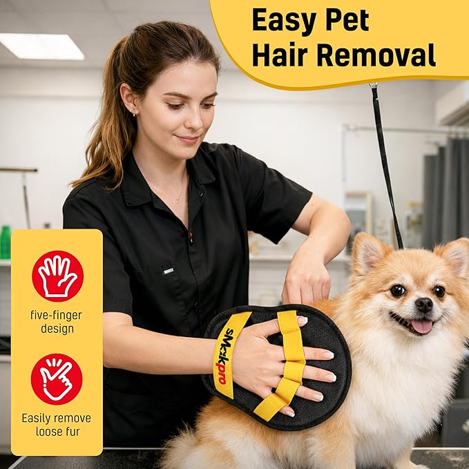 Pet Hair Removal Tool for Dogs & Cats (19" Long Brush + Gloves), Electrostatic Reusable Pet Hair Remover, Five Finger Magic Brush with Adjustable Handle for Couch, Carpet, Bedding, Clothes