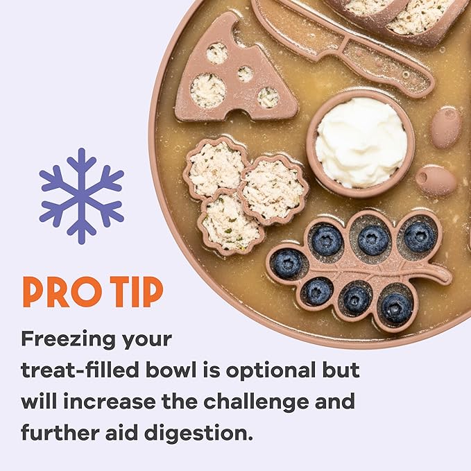 Awoo Smorgasboard - Silicone Dog and Puppy Lick Mat and Slow Feeder with Suction Cups - Non-Slip, Dishwasher Safe Pet Dish - Extends Mealtime for Fast Eaters - for Wet & Dry Food (Toast)