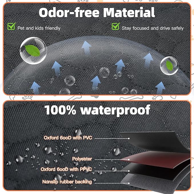 Dog Car Seat Cover for Back Seat.100% Waterproof Back seat Cover. 600D Heavy Duty Scratch Proof Nonslip Durable Soft Dog Hammock for Cars, Trucks and SUVs. Standard, Black