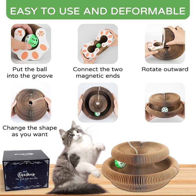 2Pack Kitty Kurlz Magic Organ Cat Scratching Board Cat Accordion Toy Cats Scratching Post Ball Track, Kitten Fun Intelligence Physical Exercise Educational Toy