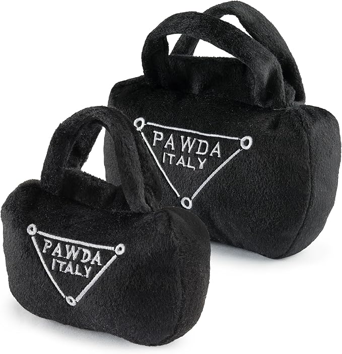 Haute Diggity Dog Pawda Handbag, Plush Designer Dog Toys with Interactive Squeaker, Stimulating Pet Enrichment, Machine-Washable & Safe Materials for All Breeds, Size Large