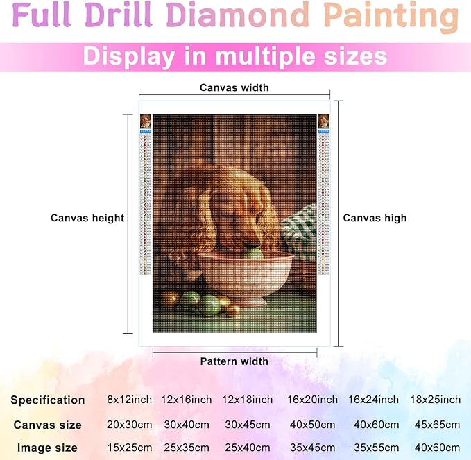 LTCZ Cocker Spaniel Sniffing Easter Eggs Diamond Art Painting Kits for Adults, Animal 5d Diamond Painting Dots Art Kits for Adults Beginner, Home Wall Decor 20 * 24Inch