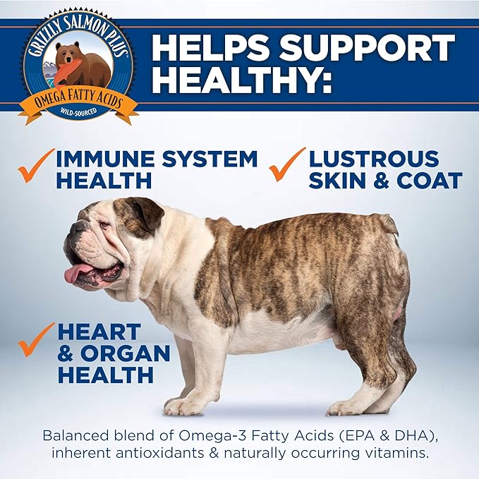 Grizzly Wild Alaskan Salmon Oil Dog Food Supplement Omega 3 Fatty Acids, 16 oz
