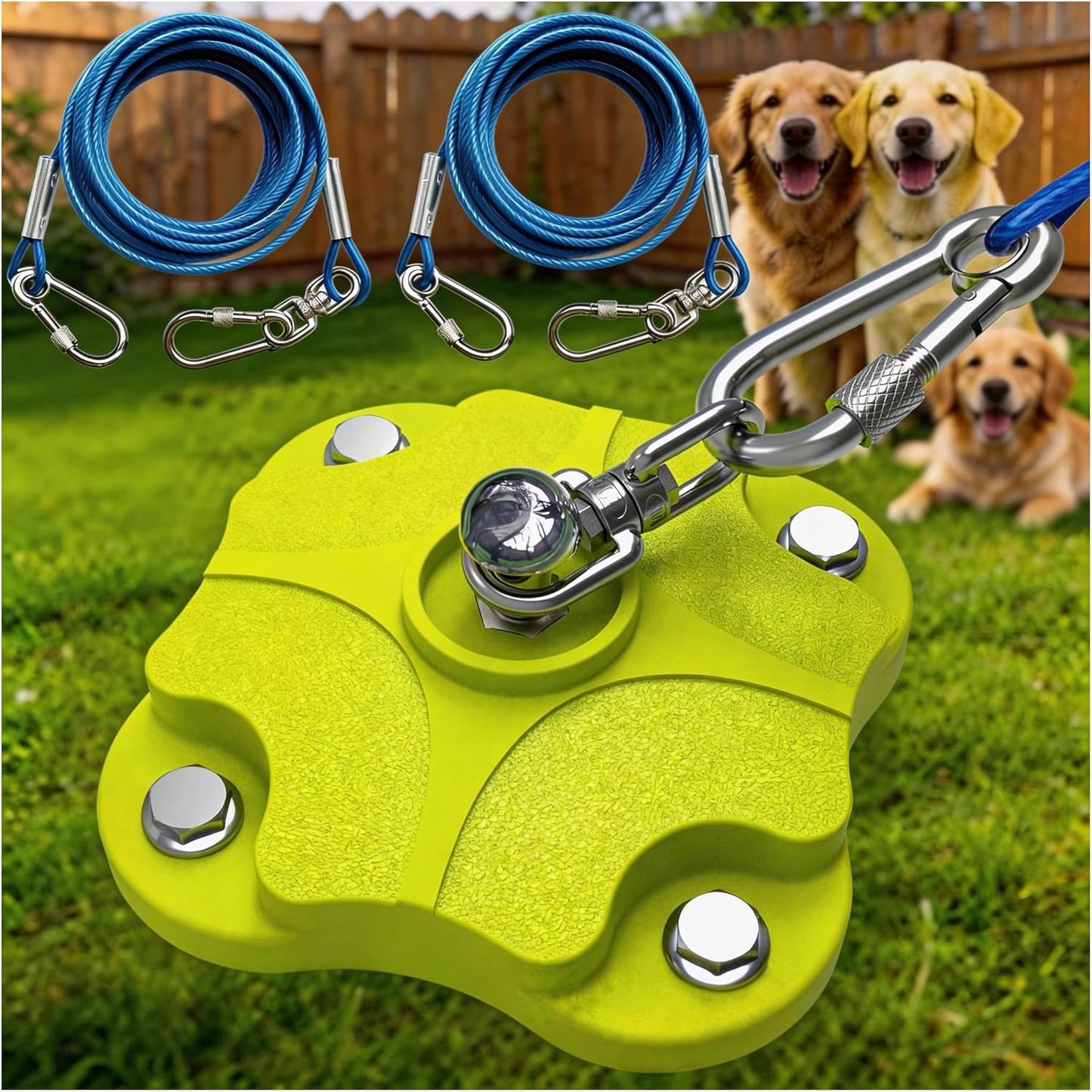 Heavy Duty Tie-Out Stake – 200LBS + 360° Tangle-Free Cables