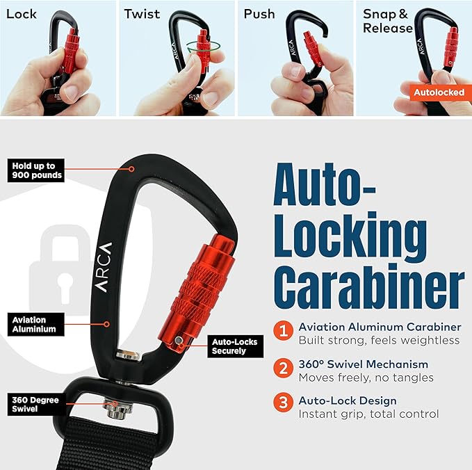 Dog Seat Belt for Car | Universal Pet Car Seatbelt with Reflective Climbing Rope, Aviation Aluminum Carabiner with 360° Swivel & Auto-Lock, Secure Safety Restraint (Canyon Red 360°)