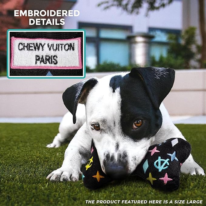 Haute Diggity Dog Large Chewy Vuiton Bones Plush Dog Toys for Small, Medium & Large Dogs, 4-Pack Durable Stuffed Designer-Inspired Pet Toys with Interactive Squeaker, Machine-Washable & Safe