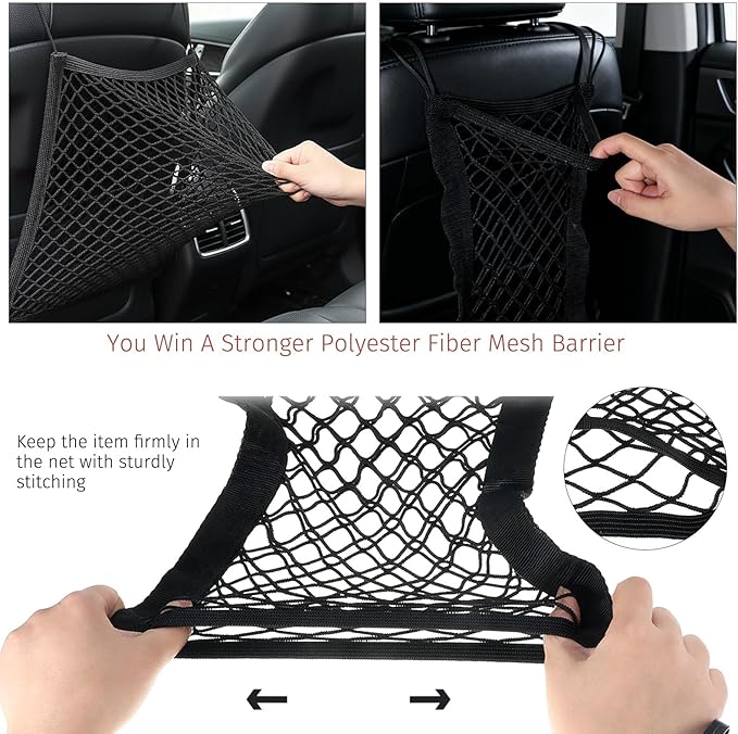 Dog Car Net Barrier, Elastic Divider Seat Back Barrier Dog Net for Car, Car Net for Dogs with Hooks, Back Seat Barrier Divider for Pet Kids Cars SUV Van Traveling