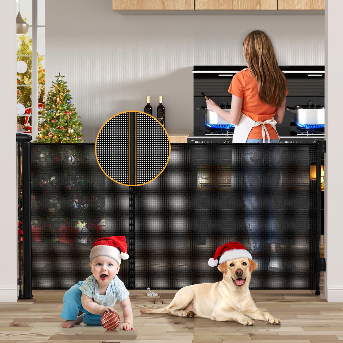 Uamector 138-Inch Extra Wide Retractable Baby Gate & Dog - Image 1