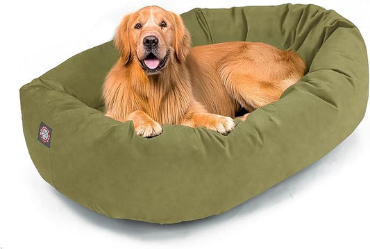 Majestic Pet 40 Inch Suede Calming Dog Bed Washable 40x29x9 (Inch) – Cozy Soft Round Donut Dog Bed with Spine Support for Dogs to Rest Their Head - Pet Bed Large – Sage (2025)