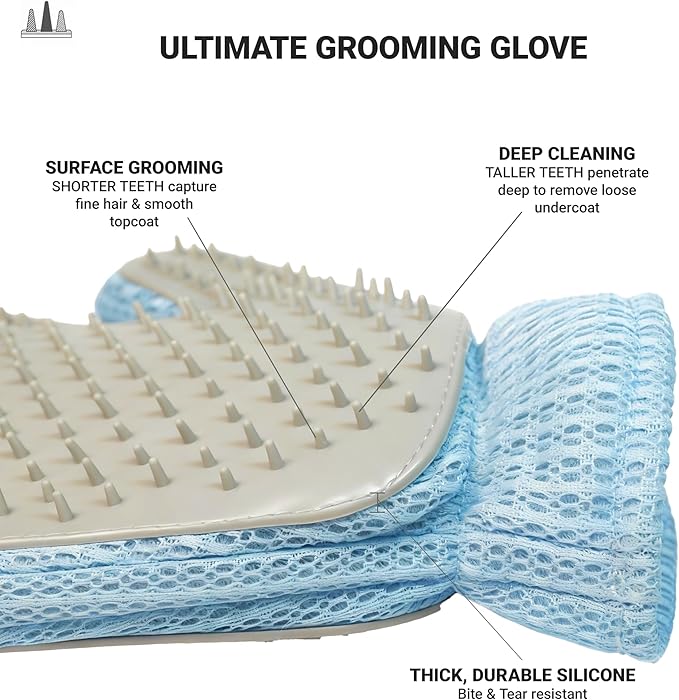 Gentle Pet Grooming Gloves - Efficient Cat & Dog Brush for Shedding - Hair Remover and Deshedding Tool for Long or Short Haired Pets - Great for Bathing & Massage