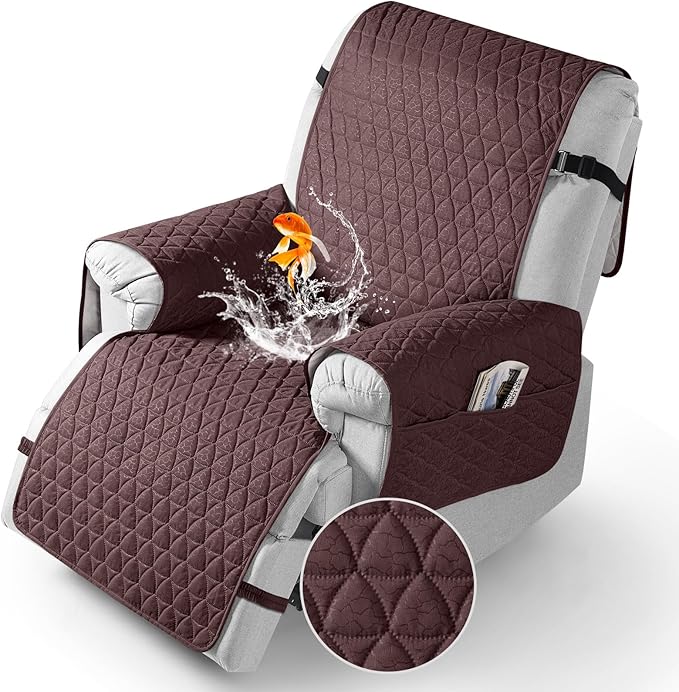 TAOCOCO 100% Waterproof Recliner Cover - Recliner Cover with Non-Slip Granule, Recliner Chair Covers with Elastic Band, Recliner Chair Covers for Reclining Chair(Coffee, Small-22'')