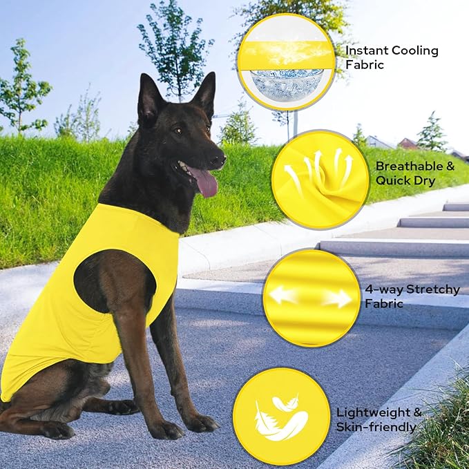 2 Pieces Dog Shirts, Soft and Cool Dog Sleeveless Vest, Breathable Lightweight Pet Tshirt, Summer Pet Apparel Tank Top for Medium Large Pets - Yellow+Blue (L)