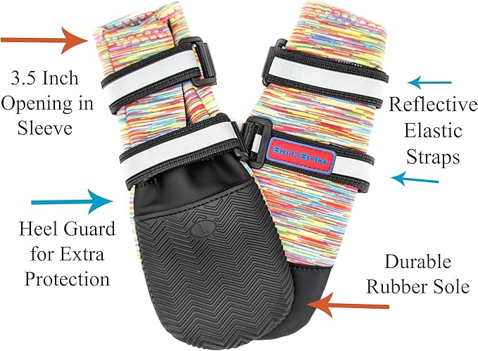 All Weather Neoprene Paw Protector Dog Boots with Reflective Straps in 5 Sizes! (Multicolor Large)