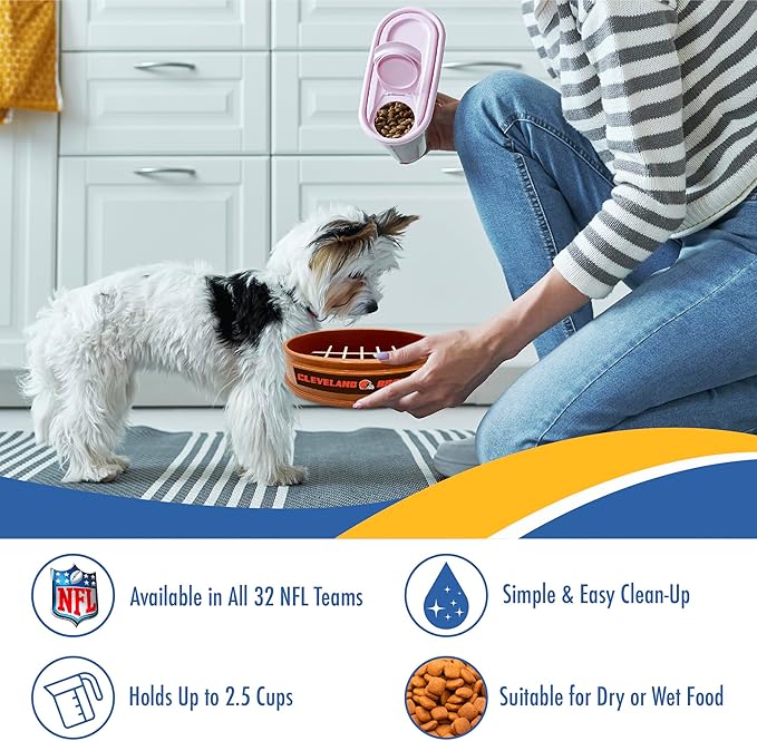 NFL Super-Bowl - Cleveland Browns Slow Feeder Dog Bowl. Football Design Slow Feeding Cat Bowl for Healthy Digestion. Non-Slip Pet Bowl for Large & Small Dogs & Cats