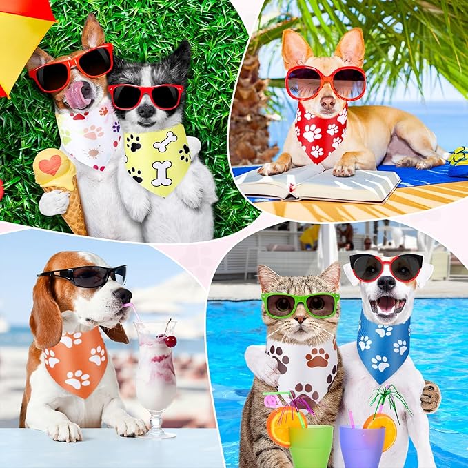 Abbylike 200 Pcs Christmas Paw Print Dog Bandanas Bulk Footprint Bandanas for Dogs Triangle Kerchief Bib Scarf Set for Pets Birthday Xmas Costume Photo Props Daily Accessories Pet Shops, 25 Styles