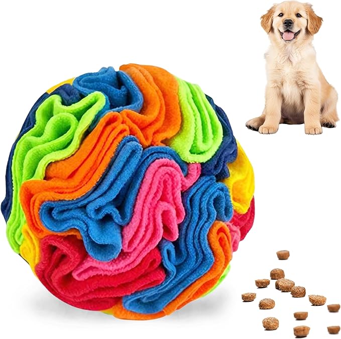 ABULL 7.9" Snuffle Ball for Dogs - Interactive Dog Puzzle Toy & Slow Feeder, Relieves Boredom & Exercises Sniffing by Sparking Foraging Instincts, Machine Washable for All Breeds (Rainbow, Large)