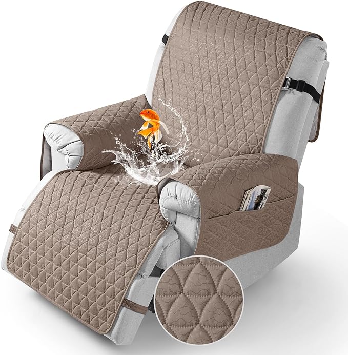 TAOCOCO 100% Waterproof Recliner Cover - Recliner Cover with Non-Slip Granule, Recliner Chair Covers with Elastic Band, Recliner Chair Covers for Reclining Chair(Taupe, Small-22'')