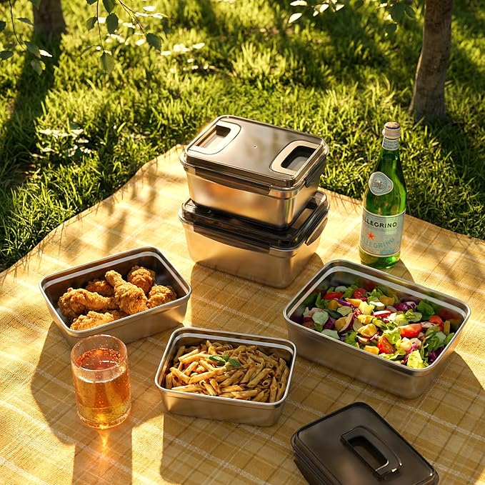 food prep stainless steel containers, turkey container, freezer safe, oven safe, suitable for open flame and induction stove, ideal for pickling kimchi （7500ML/264OZ）