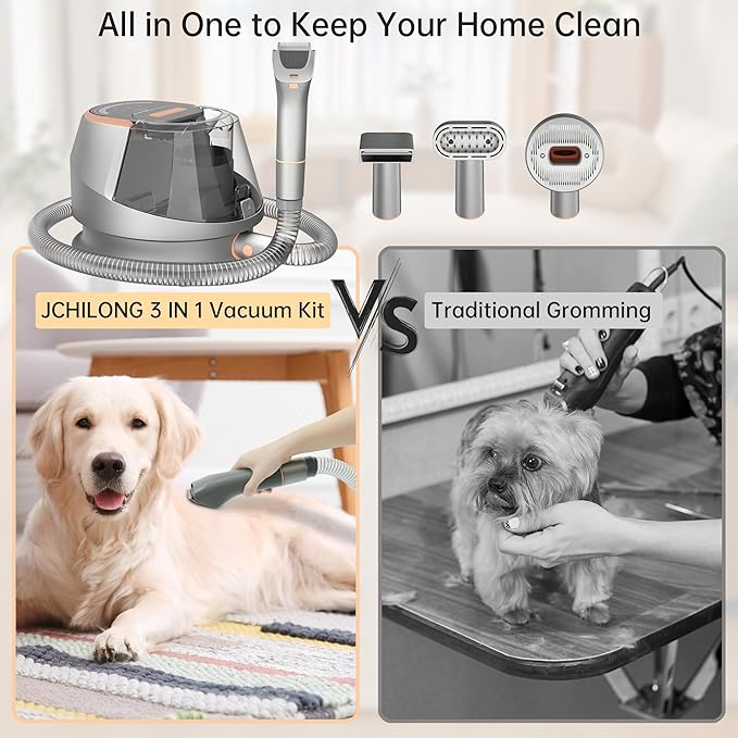 HiKiNS Dog Grooming Vacuum Kit,9 in 1 Dog Hair Vacuum Dryer Clipper Kits with 4.5L Dust Cup,18Kpa 1100W LED Display Pet Shedding Grooming Quiet with Adjustable 3 Modes Suction&Temperature(Upgraded)